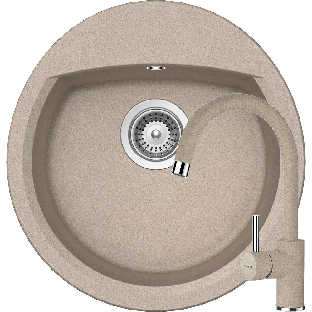 Kit chiuveta Schock Manhattan R-100 470 x 490 mm si baterie Schock Plutos Sabbia Cristalite