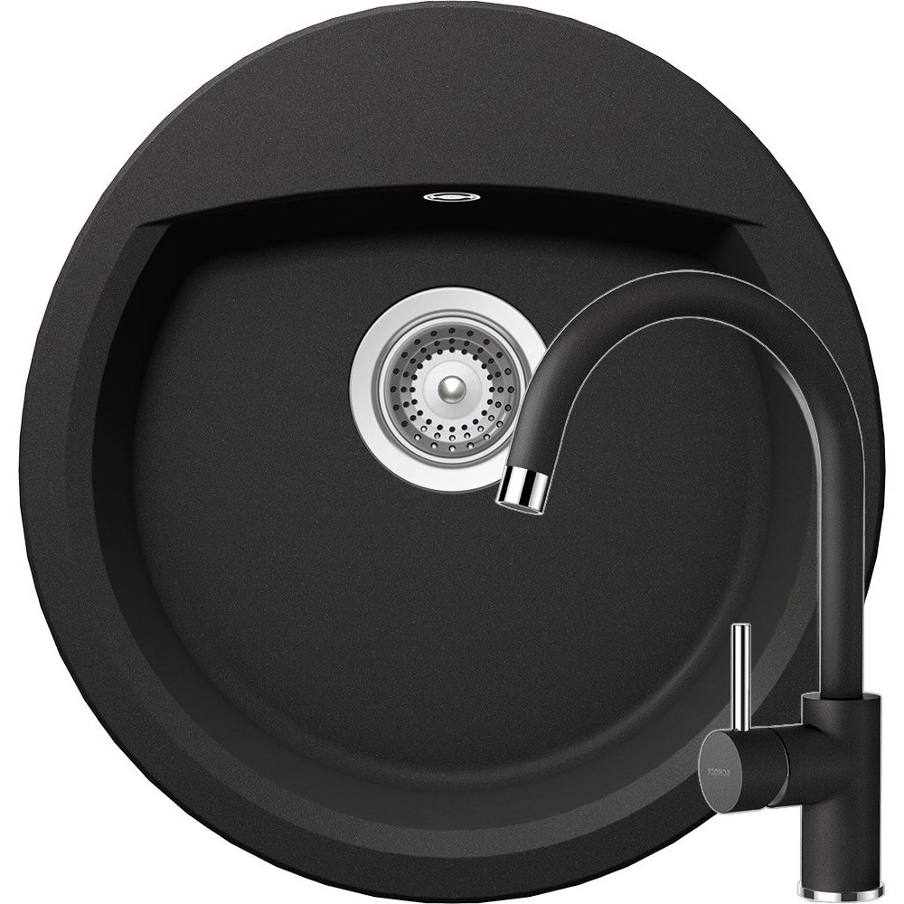 Kit chiuveta Schock Manhattan R-100 470 x 490 mm si baterie Schock Plutos Nero Cristalite