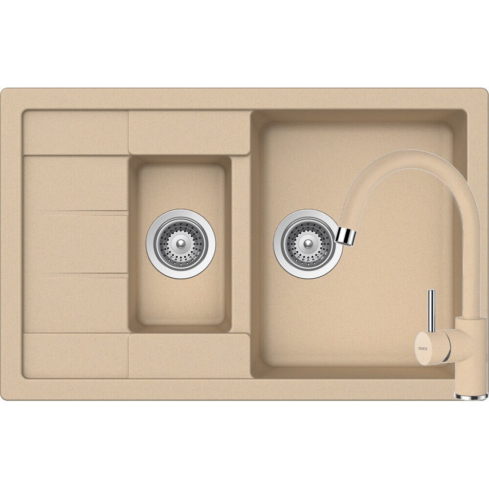 Kit chiuveta Schock Manhattan D-150S 780 x 500 mm si baterie Schock Plutos Moonstone Cristalite