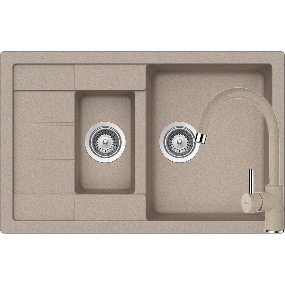 Kit chiuveta Schock Manhattan D-150S 780 x 500 mm si baterie Schock Plutos Sabbia Cristalite