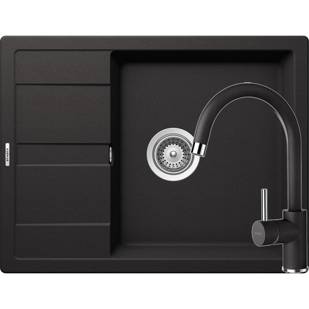 Kit chiuveta Schock Ronda D-100L 650 x 500 mm si baterie Schock Plutos Nero Cristalite