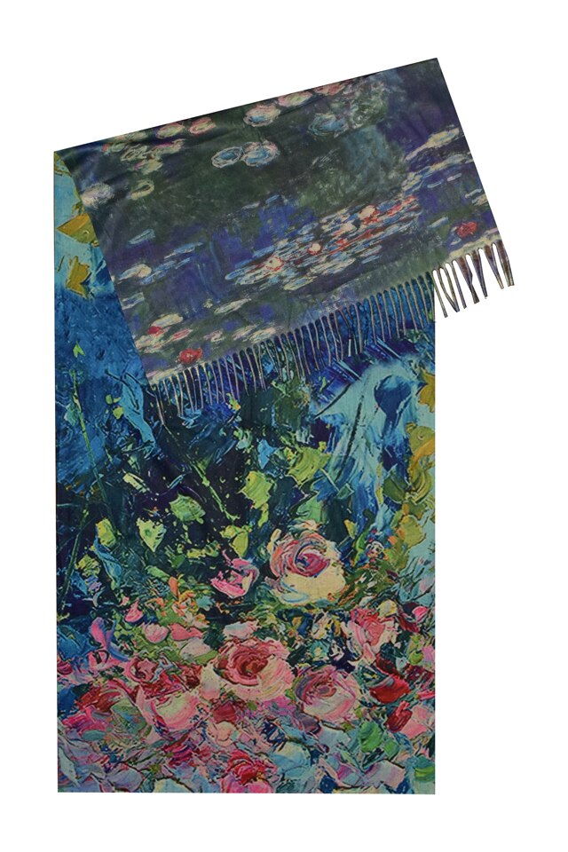 Fular tip esarfa pictata multicolor 2, Dacali, casmir , 10 albastru/roz pal