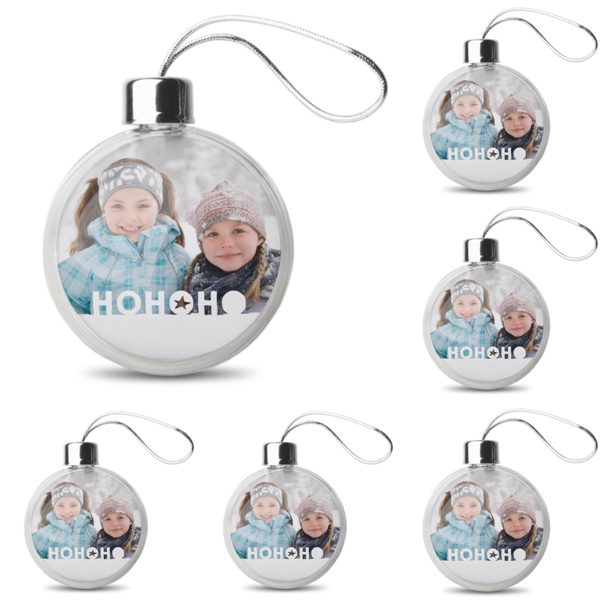 Set 6 Globuri rotunde, transparente, personalizate cu fotografie