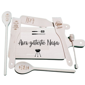 Set cadou 7 piese de bucatarie personalizate  Set cadou 7 piese de bucatarie personalizate