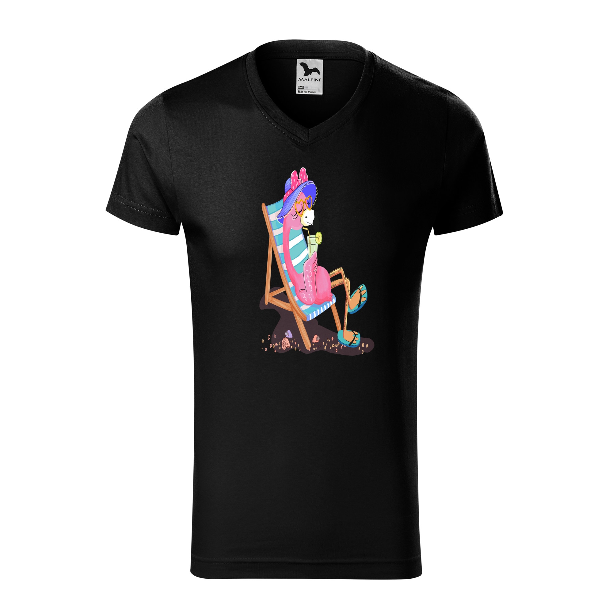 Tricou barbati, Malfini, Flamingo on the beach, Negru, L