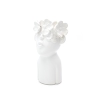 Vaza decorativa din ceramica, forma de cap cu coroana,alb, 22 x 12 cm