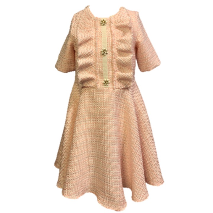 Rochita casual pentru fetite Caterina, stofa Tweed, Roz