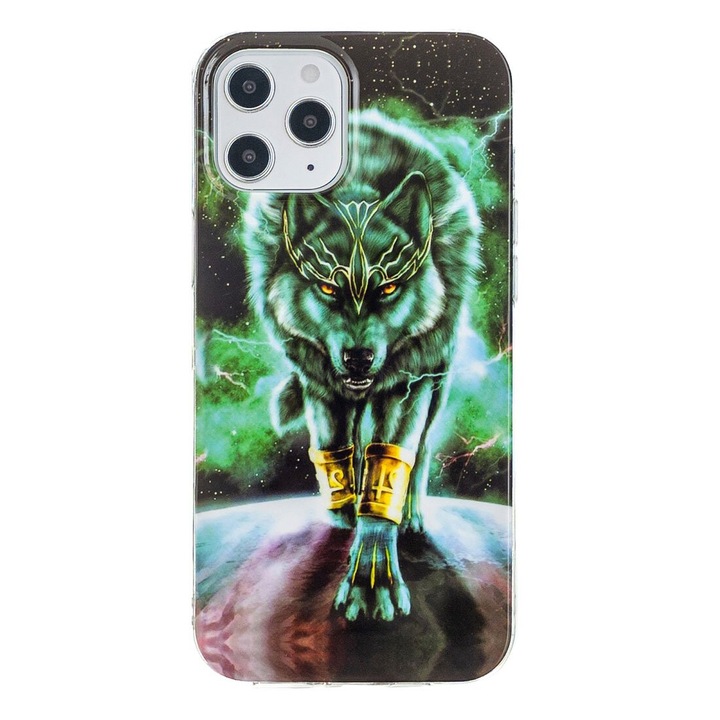 Husa silicon compatibil cu Apple iPhone 12 Pro Max Fosforescent model Mythic Wolf, Silicon, TPU Viceversa Multicolor