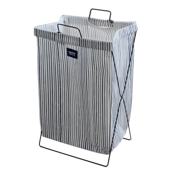 Cos rufe baie RAKI cu cadru metalic pliabil 35x26x59cm albastru,alb cu decor MN01931081