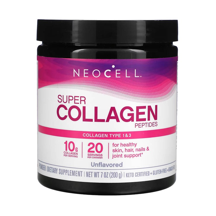 Neocell, Super Collagen Hidrolizat tip 1 si 3, pudra fara aroma, 198 grame
