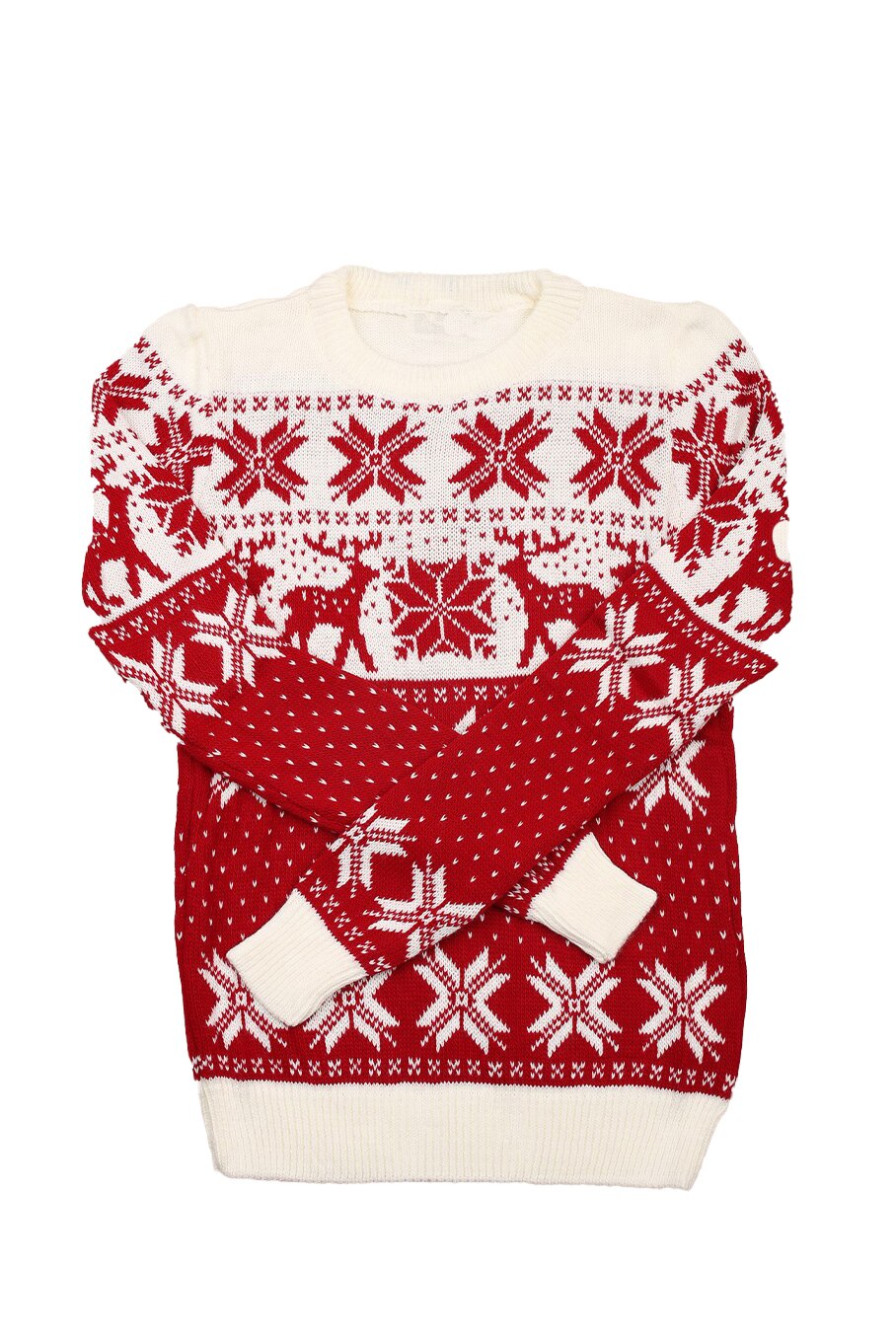 Pulover Craciunita, tricotat, rosu cu alb,One Size INTL, Rosu/Alb, One Size