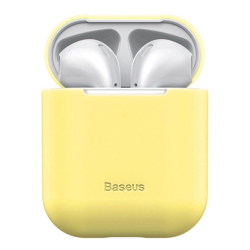 Husa protectie Apple AirPods 1/2, Baseus, Super slim, Silicon, Galben, WIAPPOD-BZ0Y
