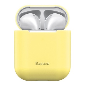 Husa protectie Apple AirPods 1/2, Baseus, Super slim, Silicon, Galben, WIAPPOD-BZ0Y Husa protectie Apple AirPods 1/2, Baseus, Super slim, Silicon, Galben, WIAPPOD-BZ0Y