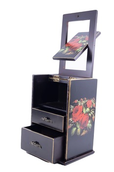 cutie de bijuterii anne cu aspect vintage din lemn maro inchis cu capac  compartimentata2 sertareoglinda care se roteste aspect elegantmodel trandafiri22 cm doty imagen 8_0_
0