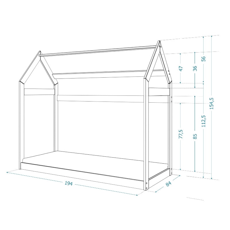 Patut tineret MyKids Domek Gri-190x80
