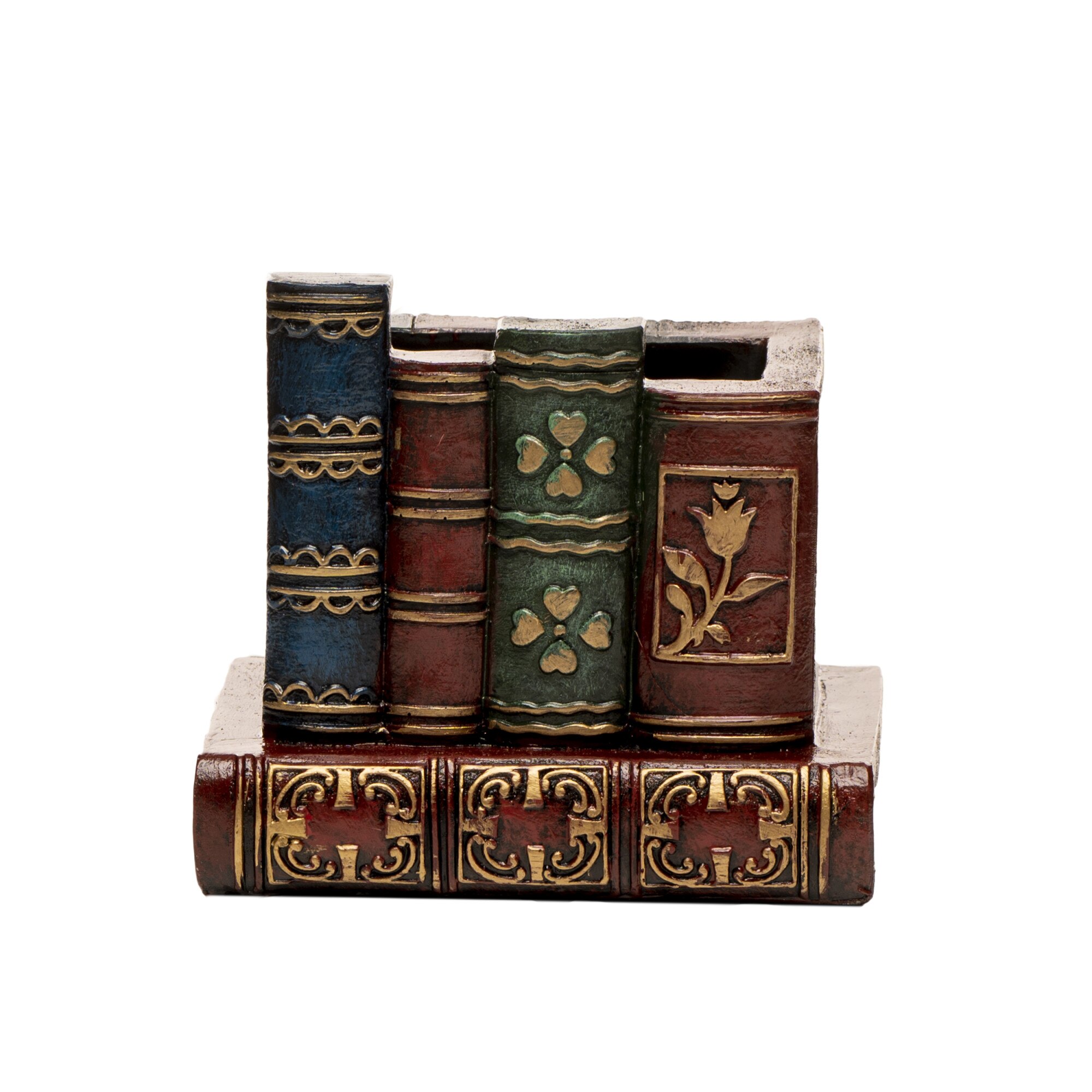 Suport decorativ pentru pixuri, 'Carte I', 13,5 cm, realizat manual din lemn