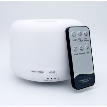 Difuzor Aromaterapie, Umidificator cu Ultrasunete FOXMAG24®, Lampa de veghe cu Telecomanda, 500 ml,16 ore, silentios, Alb Difuzor Aromaterapie, Umidificator cu Ultrasunete FOXMAG24®, Lampa de veghe cu Telecomanda, 500 ml,16 ore, silentios, Alb