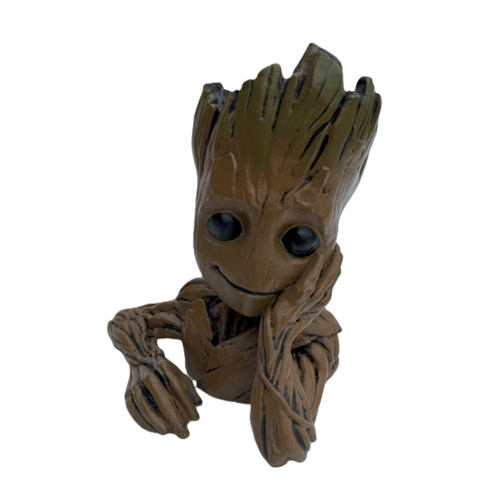 Figurina Baby Groot Meditating vopsita manual, multicolor, adancime ghiveci 7 cm, inaltime 20 cm