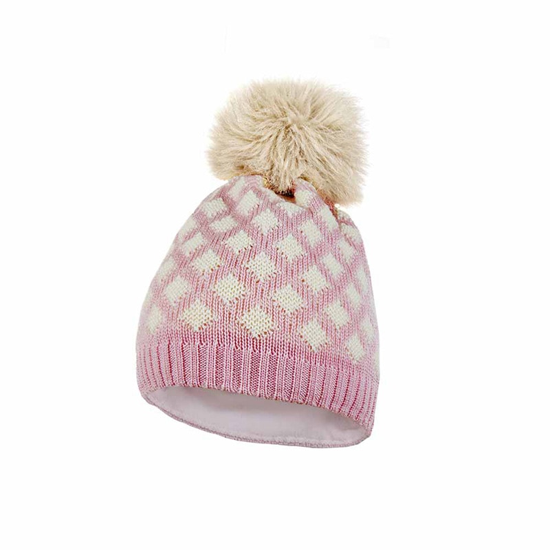 Caciula cu mot din lana merinos, Janus, Roz si alb, 49-51 cm, 1-3 ani