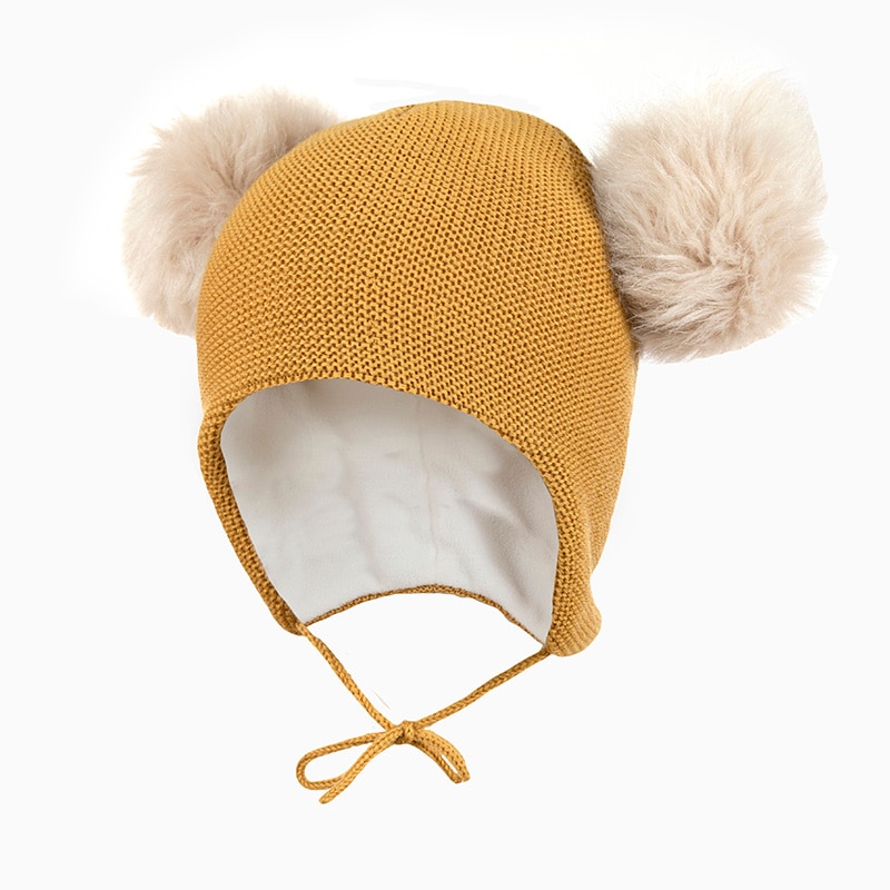 Caciula cu mot din lana merinos, Janus, Galben mustar, 49-51 cm, 1-3 ani