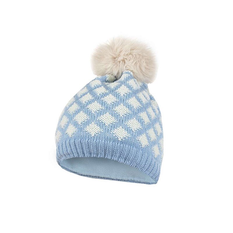 Caciula cu mot din lana merinos, Janus, Albastru deschis si alb, 49-51 cm, 1-3 ani