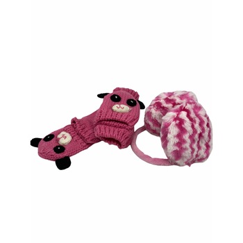 Set Atelier manusi ursulet si aparatoare urechi, Alb/Roz Set Atelier manusi ursulet si aparatoare urechi, Alb/Roz