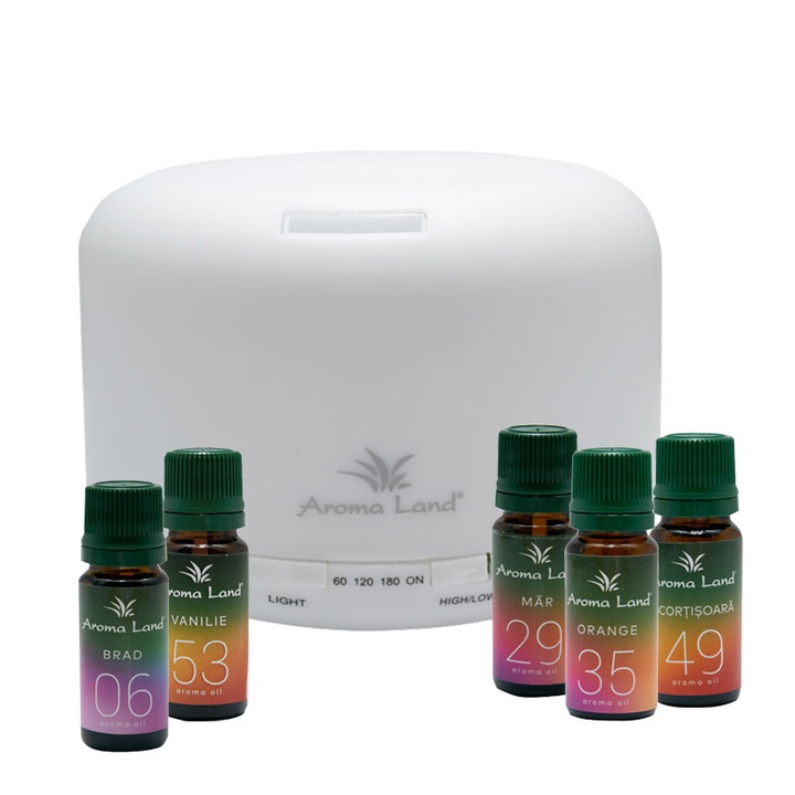 Set aroma difuzor Relax + 5 uleiuri parfumate, Aroma Land, 10 ml