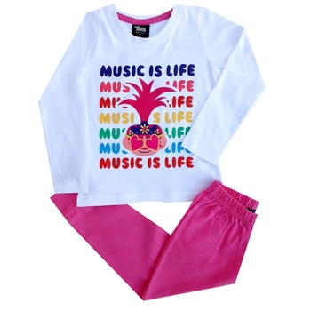Pijama Trolls Music is life, maneca lunga, Alb Pijama Trolls Music is life, maneca lunga, Alb