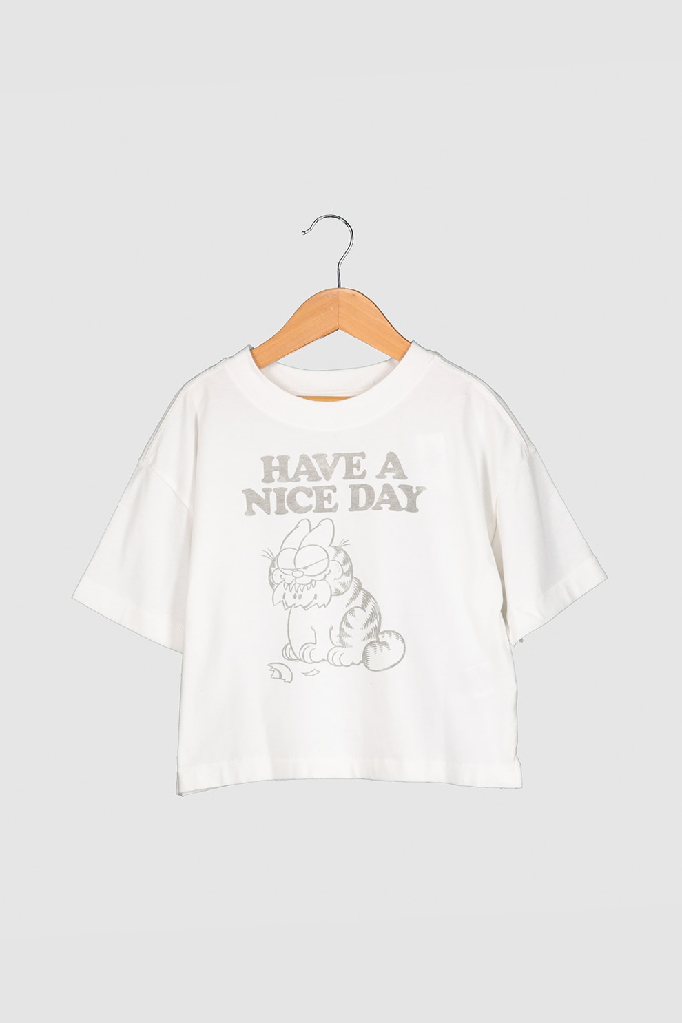 GAP, Tricou cu umeri cazuti si imprimeu grafic, Alb/Gri deschis