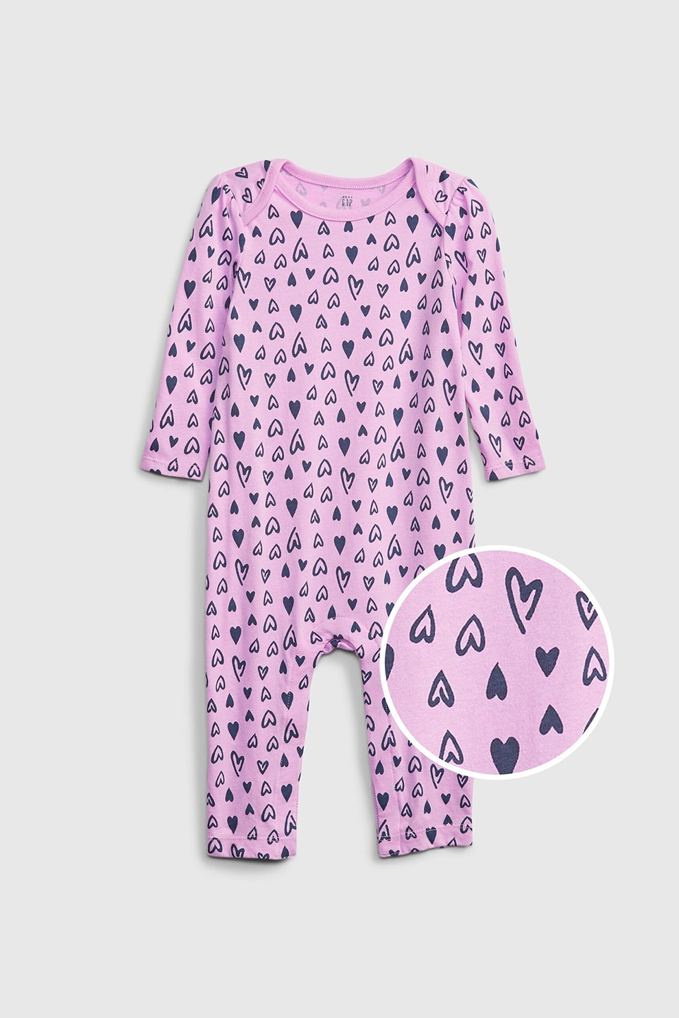 GAP, Salopeta din bumbac cu imprimeu cu inimi, Lila/Bleumarin, 50 CM