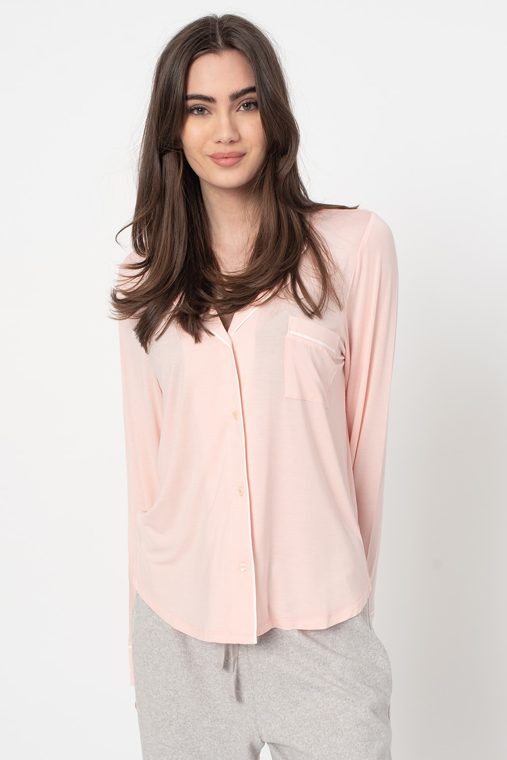 GAP, Camasa de pijama din amestec de modal cu buzunar aplicat, Roz pastel