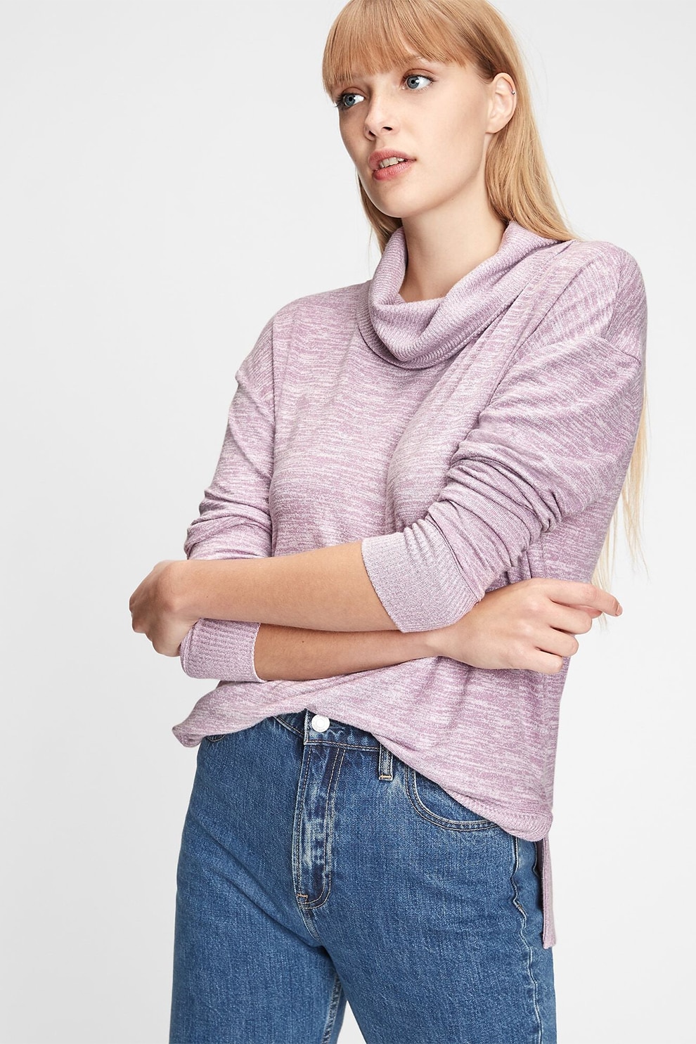 GAP, Bluza sport cu guler inalt, Violet melange