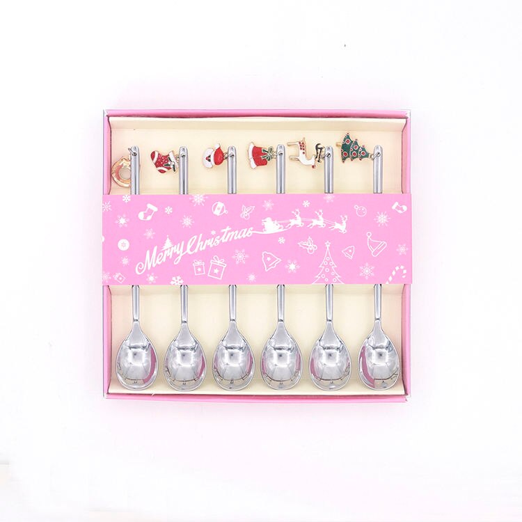 Set 6 lingurite culoare argintie cu motive de Craciun cutie cadou