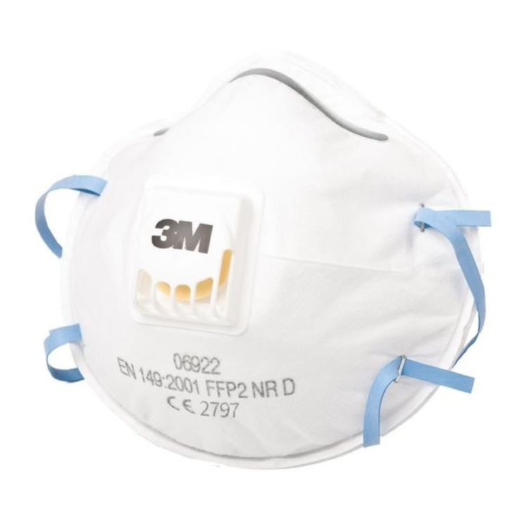 Комплект от 10 x дихателни защитни маски гама 8822, FFP2, 3M, с клапан, модел 06922, CE сертификати