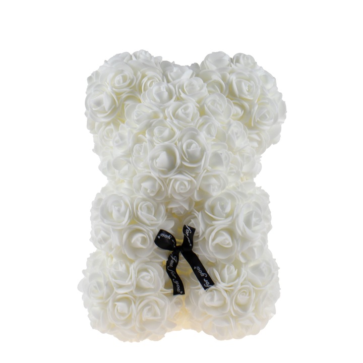 Мече от рози от дунапрен, 25 см, Бял