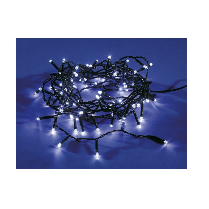 Instalatie Craciun, 100 Led-uri, 6,2 m, Alb Rece