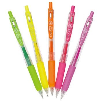 Set 5 Pixuri cu gel Sarasa, Zebra, Clip Neon, multicolor Set 5 Pixuri cu gel Sarasa, Zebra, Clip Neon, multicolor