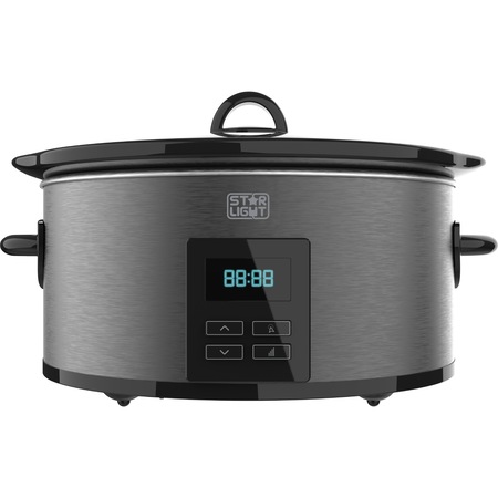 Slow cooker Star-Light SCDB-624GR, 5.5l, 240W, Display LED, Timer, Vas ceramica detasabil, Functie de pastrare la cald, Gri