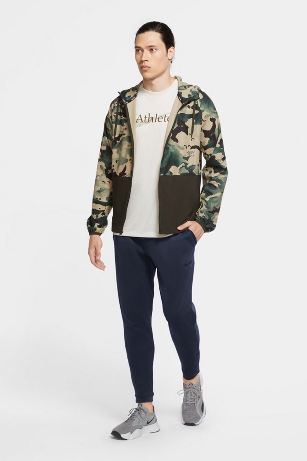 Nike, Pantaloni conici cu snur interior de ajustare si tehnologie Dri-FIT, pentru fitness, Bleumarin