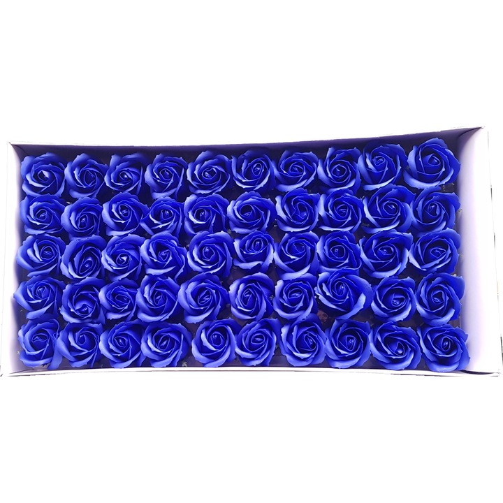 Trandafiri de sapun, Albastru, cutie cu 50 de trandafiri