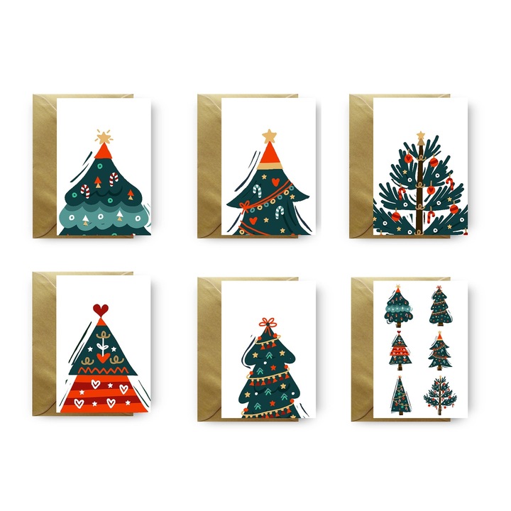 Set 6 Felicitari de Craciun, Genette's ideas, Brad, 162x114mm