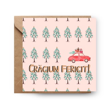 Felicitare de Craciun, Genette's ideas, Craciun Fericit Masina, 130x130mm Felicitare de Craciun, Genette's ideas, Craciun Fericit Masina, 130x130mm