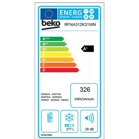 Congelator Beko RFNA312K21WN, 277 l, 8 sertare, Clasa A+, No Frost , H 183.7 cm, Alb