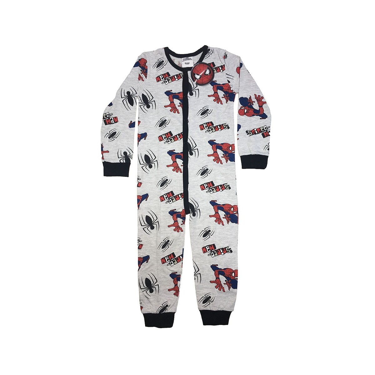 Salopeta baieti, Spiderman, tip pijama cu capse, gri