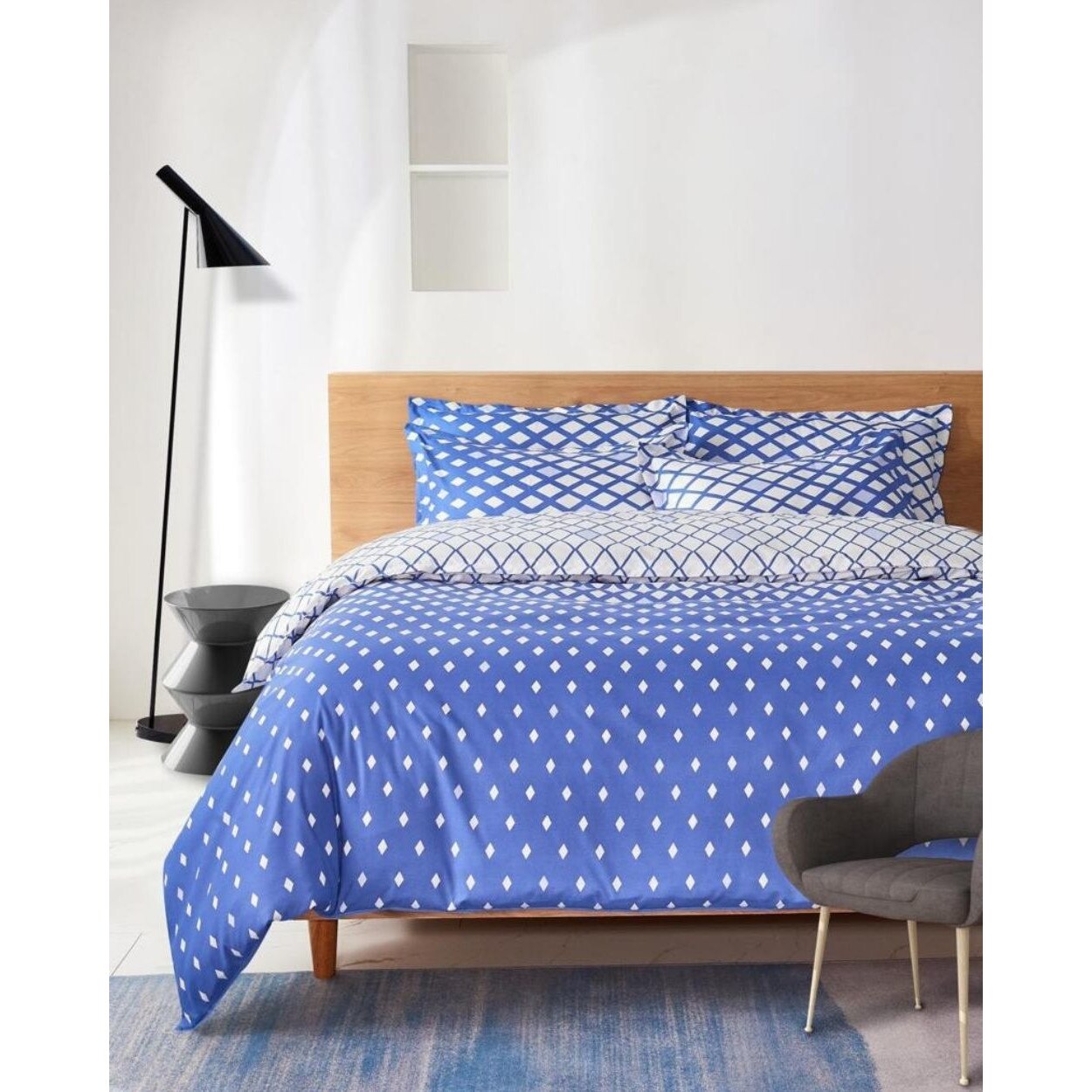 Set Lenjerie de Pat Bumbac Satinat, 4 Piese, Pat 1 Persoana, White Romb