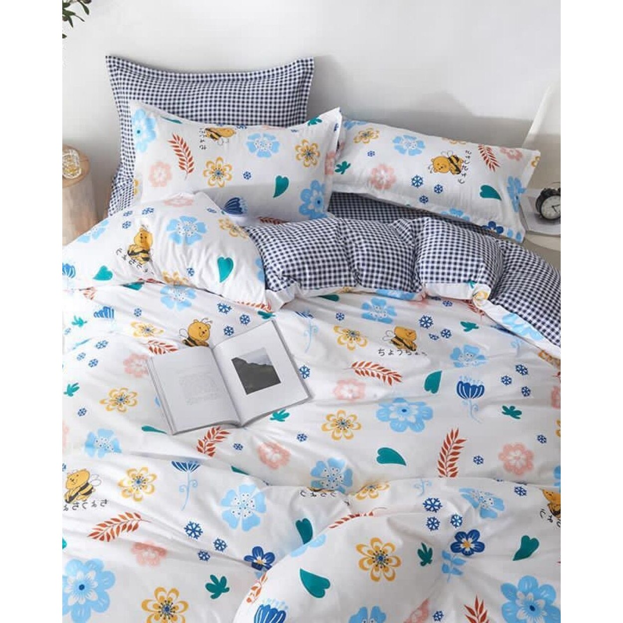 Set Lenjerie de Pat Bumbac Satinat, 4 Piese, Pat 1 Persoana, Cute Nature