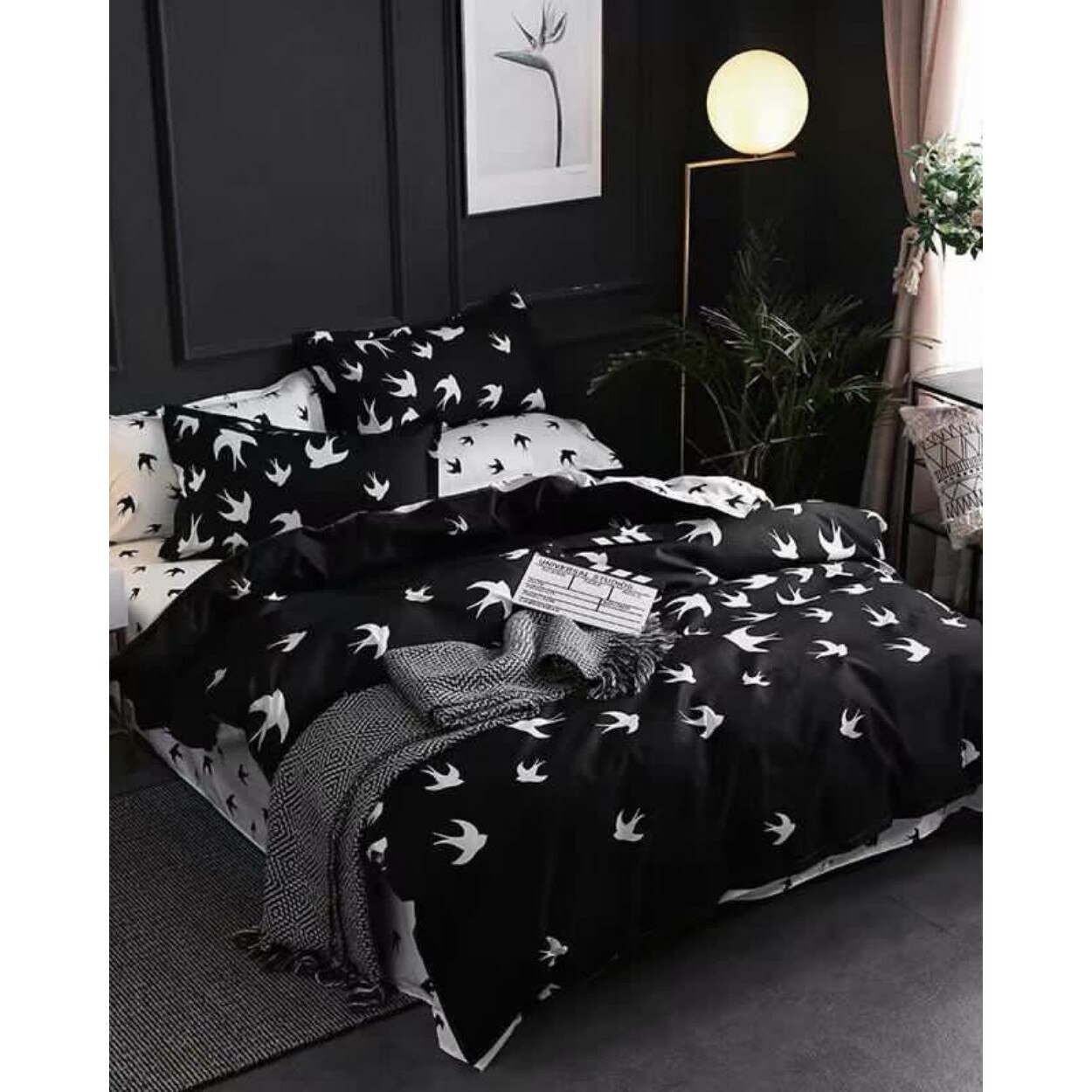 Set Lenjerie de Pat Bumbac Satinat, 4 Piese, Pat 1 Persoana, White Crows