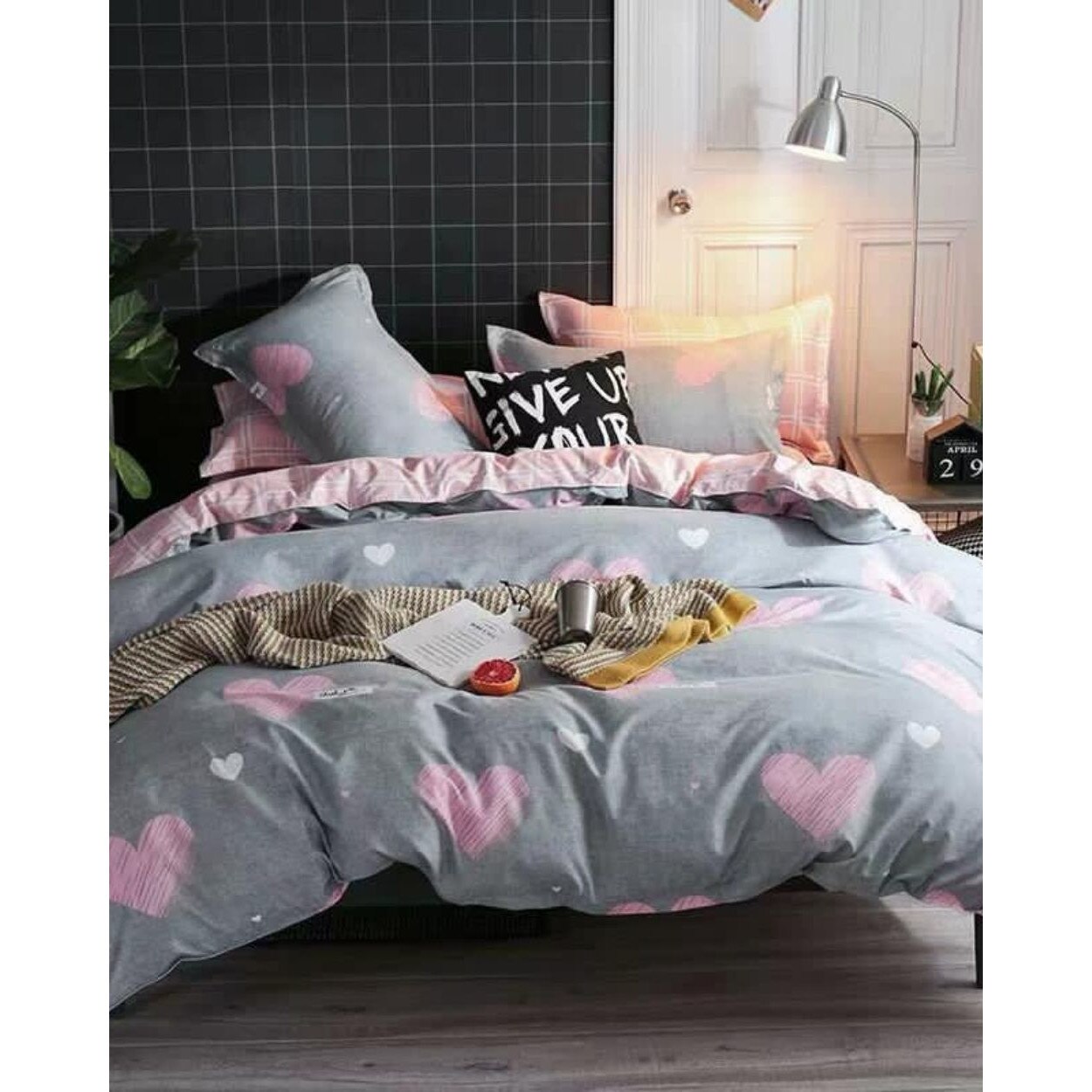 Set Lenjerie de Pat Bumbac Satinat, 4 Piese, Pat 1 Persoana, Pinky