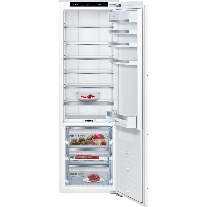Хладилник за вграждане с 1 врата Bosch KIF81PFE0, 289 л, Клас E, FreshSense, Raft ajustabil, SuperCooling, VitaFresh, H 177 см, Сребрист