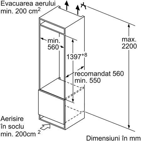 Frigider incorporabil cu 1 usa Bosch KIF51AFE0, 220 l, Clasa E, FreshSense, 2 circuite racire, Raft ajustabil, SuperCooling, VitaFresh, H 140 cm, Argintiu